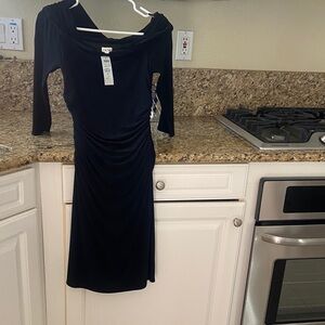 Cache Black off the shoulder stretchy roused  dress never worn new tags